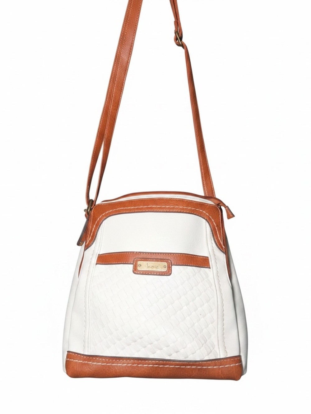 b.o.c. White and Tan Leather-Trim Crossbody Bag